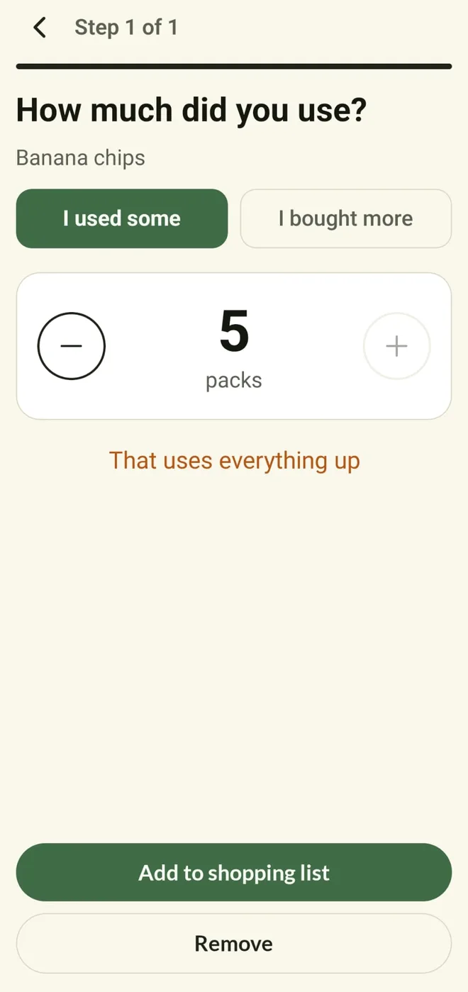 Recording how much of an item was used