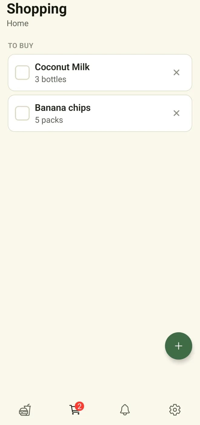 The shopping list, with items still to buy